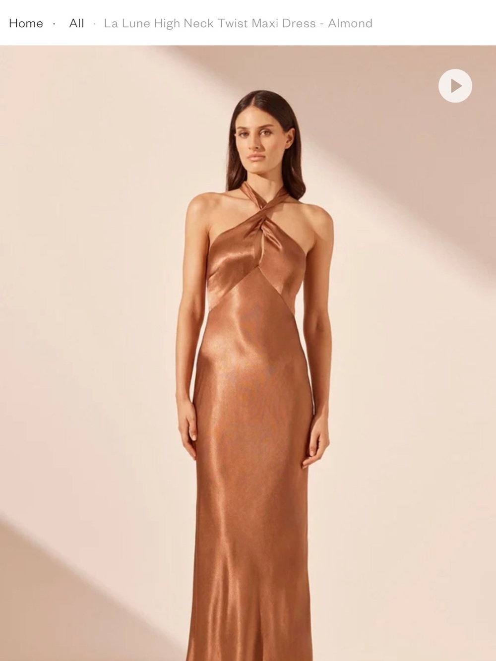 Shona Joy Copper Satin Halter Twist Maxi Dress